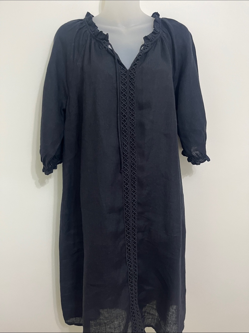 Black 100% Linen Midi Dress
